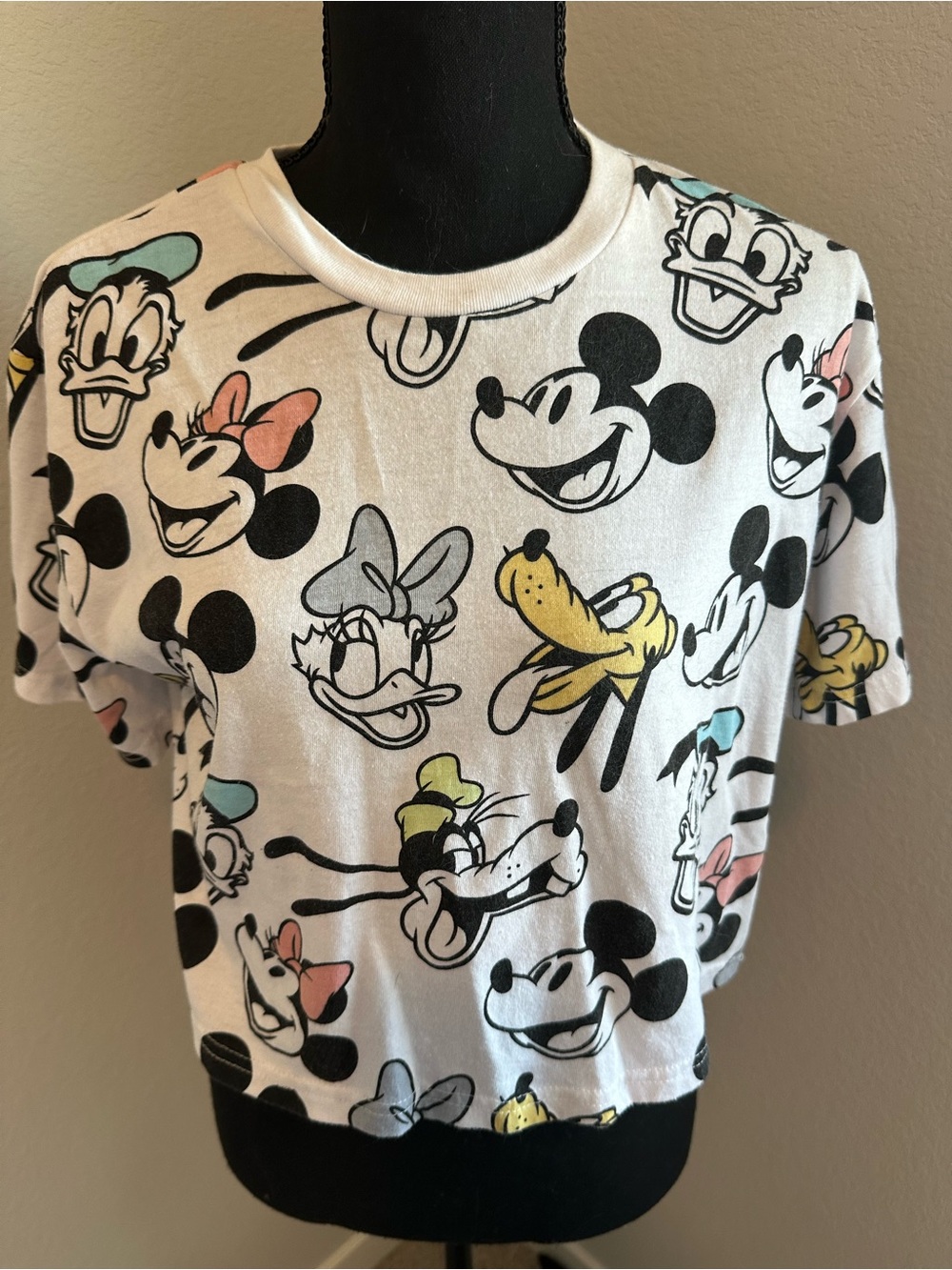 Disney White Tee with Multicolor Classic Character Faces crop top
